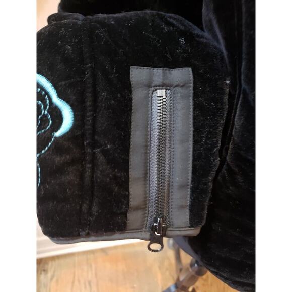 Harve Benard Womens Black Velvet Floral Embroidered Sequin Zip Blazer Jacket 10P - Picture 11 of 14